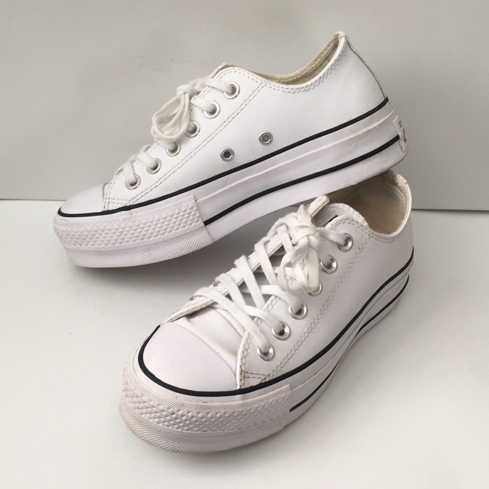 White Converse Lift | Platforms, Leather | Size 5